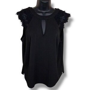 Medium Trende Black Lace Accent Top Keyhole Neckline Accent Stretch Goth